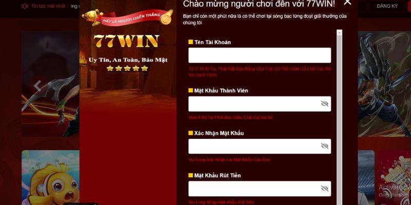 Đăng ký 77win chơi cá cược trọn vẹn