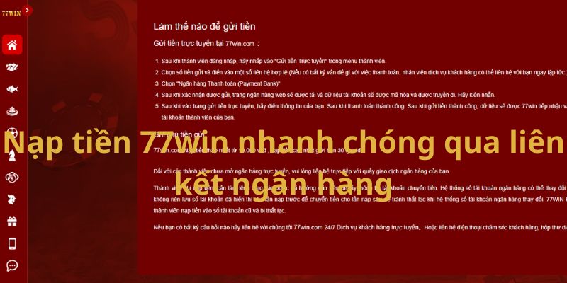 Nạp tiền 77win nhanh chóng qua liên kết ngân hàng